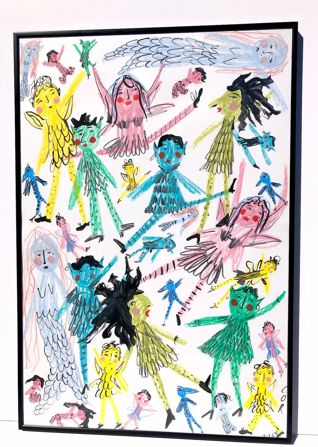 ‘They All Showed Up’ Fantasy Character Painting in wax pastel and ink by Charlotte Ortegon Rees