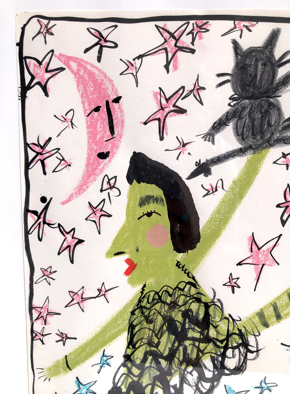 ‘Leaping Witch’ in wax pastel and ink by Charlotte Ortegon Rees