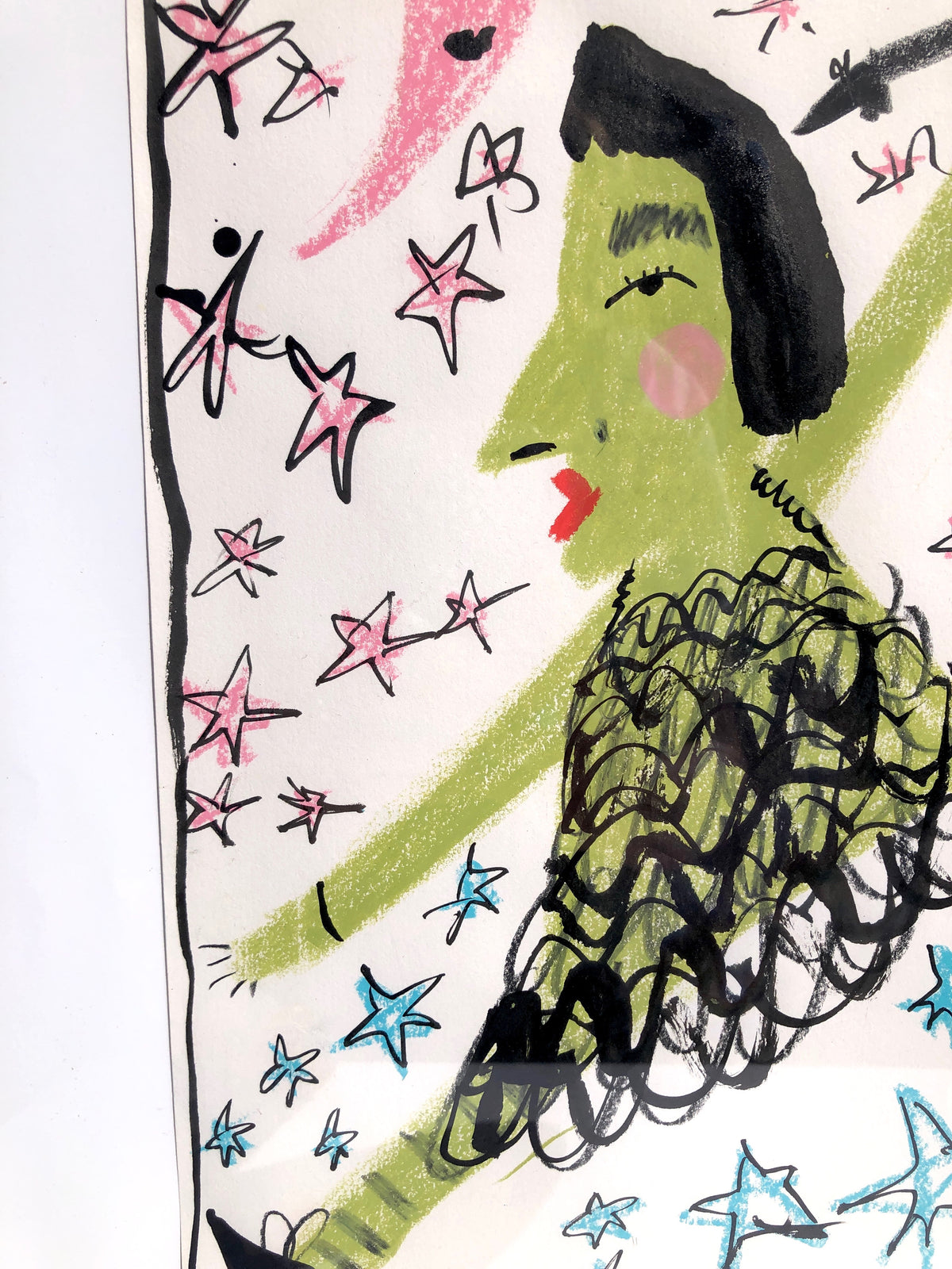 ‘Leaping Witch’ in wax pastel and ink by Charlotte Ortegon Rees