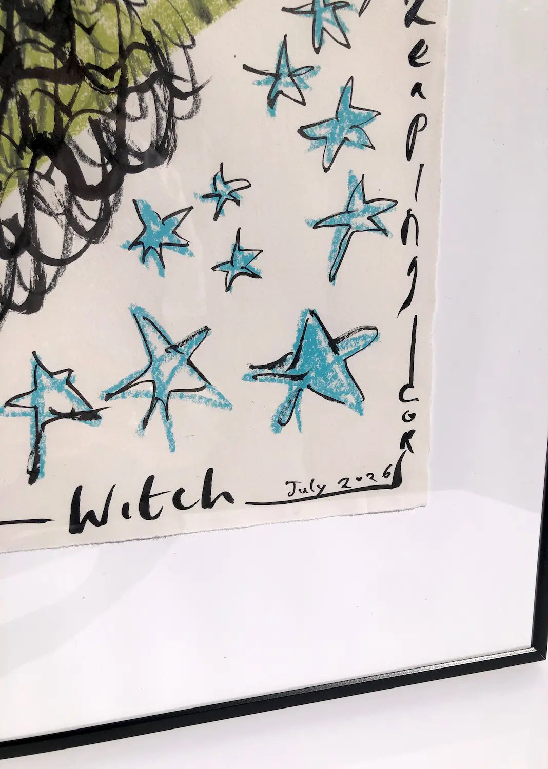 ‘Leaping Witch’ in wax pastel and ink by Charlotte Ortegon Rees