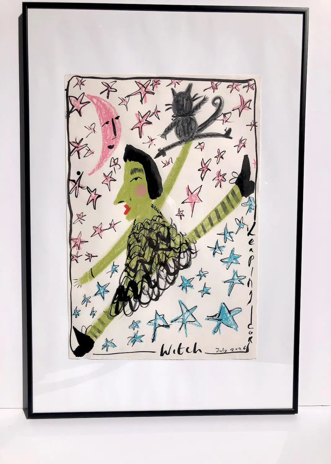 ‘Leaping Witch’ in wax pastel and ink by Charlotte Ortegon Rees
