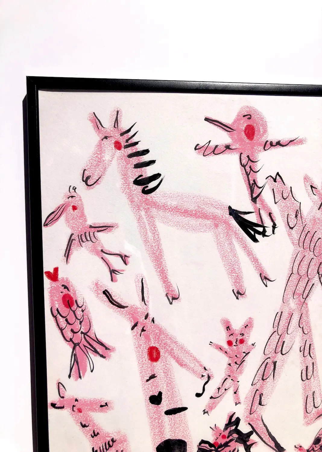‘Pink Animal Soup’ Drawing in wax pastels & ink by Charlotte Ortegon Rees
