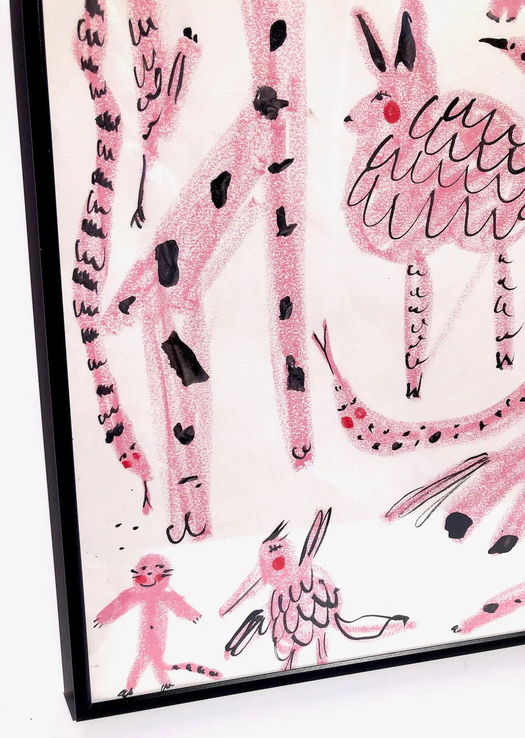 ‘Pink Animal Soup’ Drawing in wax pastels & ink by Charlotte Ortegon Rees