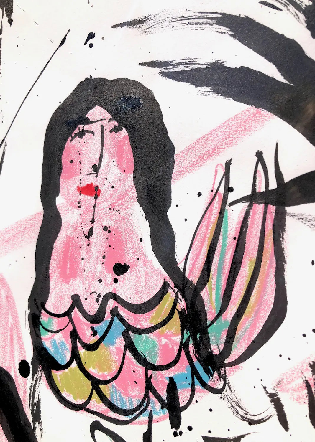 ‘Squid Ink Fight’  Wax Pastel & Ink by Charlotte Ortegon Rees