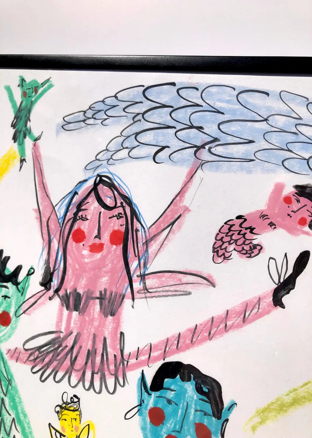 ‘They All Showed Up’ Fantasy Character Painting in wax pastel and ink by Charlotte Ortegon Rees