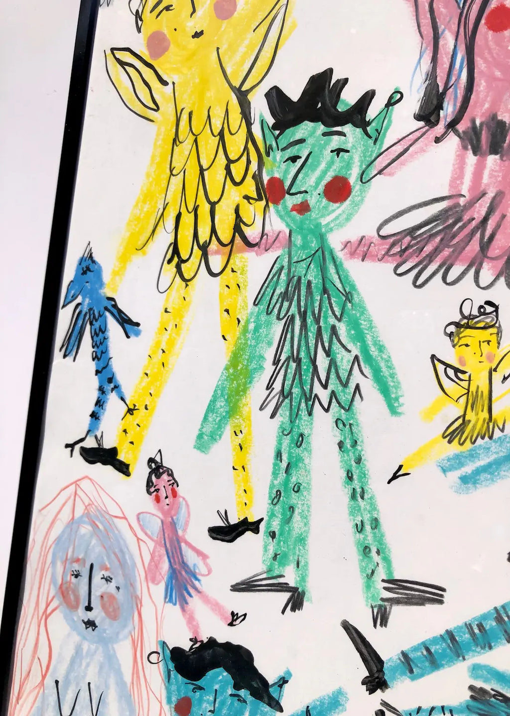 ‘They All Showed Up’ Fantasy Character Painting in wax pastel and ink by Charlotte Ortegon Rees