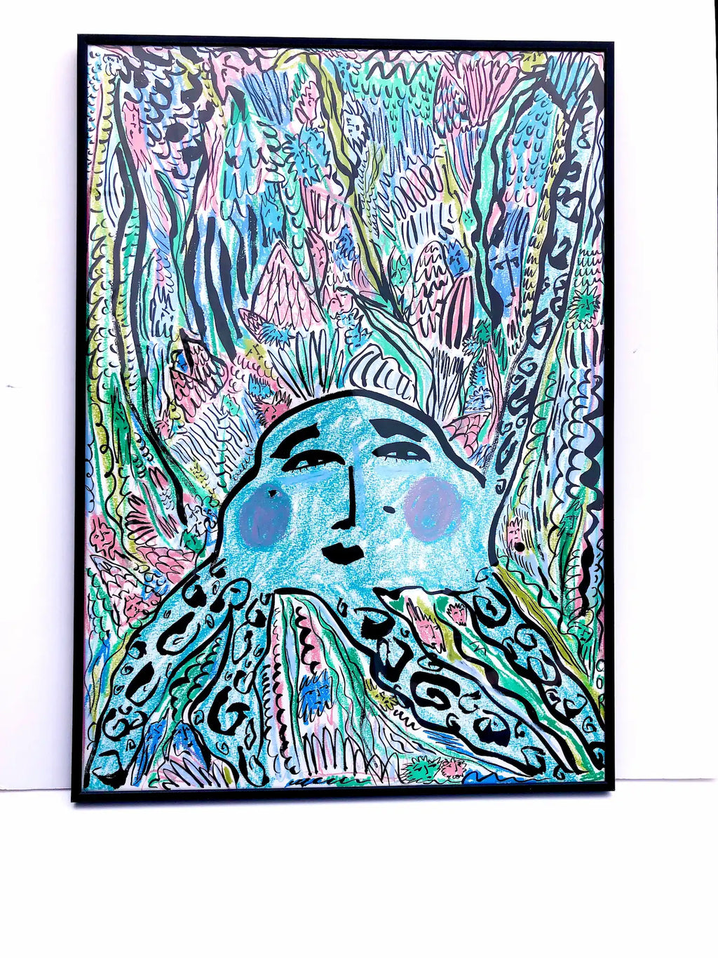 ‘The Blue Octopus’ wax pastel & ink painting by Charlotte Ortegon Rees