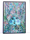 ‘The Blue Octopus’ wax pastel & ink painting by Charlotte Ortegon Rees