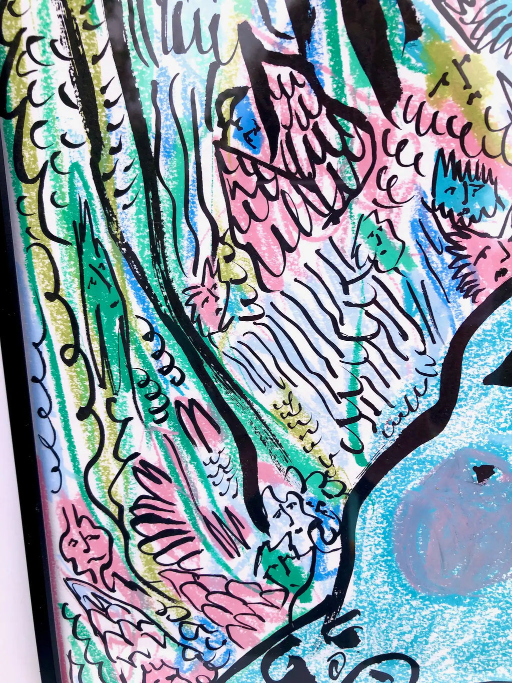 ‘The Blue Octopus’ wax pastel & ink painting by Charlotte Ortegon Rees