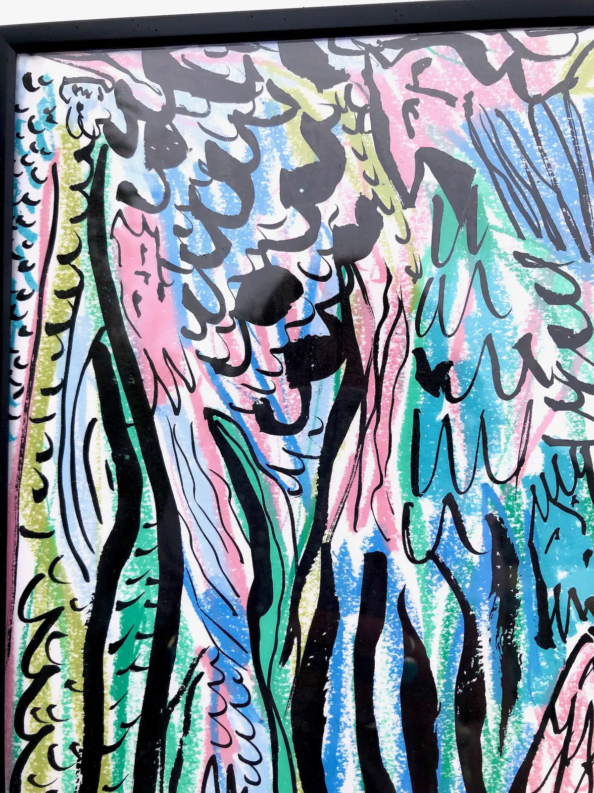 ‘The Blue Octopus’ wax pastel & ink painting by Charlotte Ortegon Rees