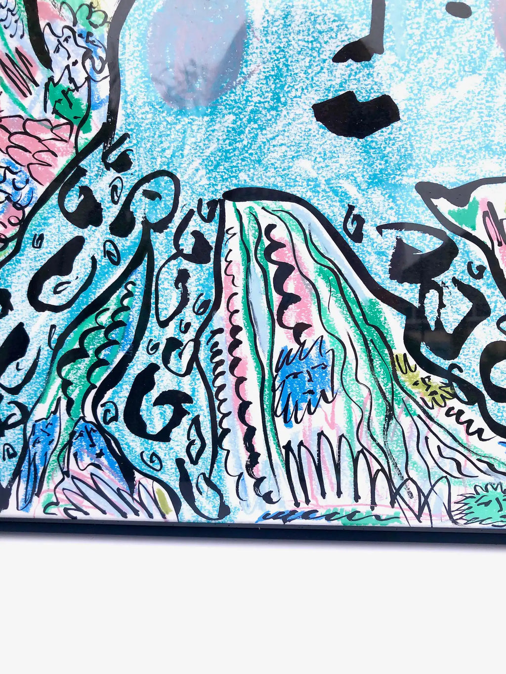 ‘The Blue Octopus’ wax pastel & ink painting by Charlotte Ortegon Rees