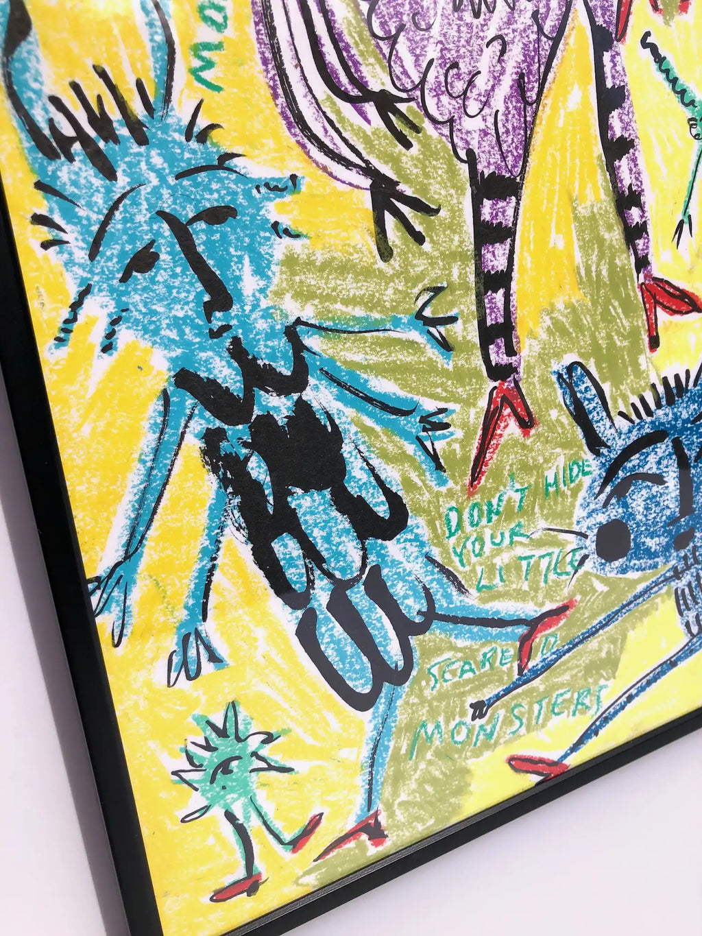 ‘Don’t Hide Your Scared Little Monsters’ wax pastel and ink by Charlotte Ortegon Rees