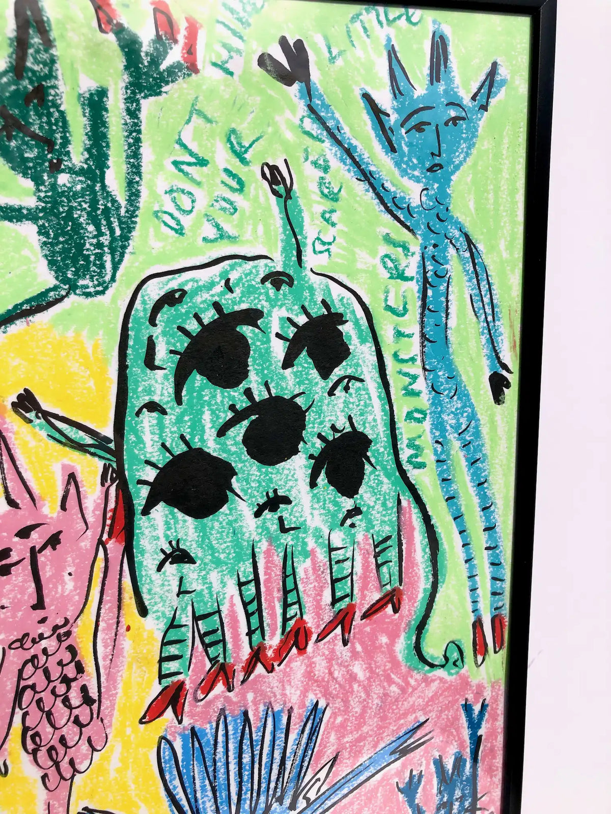‘Don’t Hide Your Scared Little Monsters’ wax pastel and ink by Charlotte Ortegon Rees