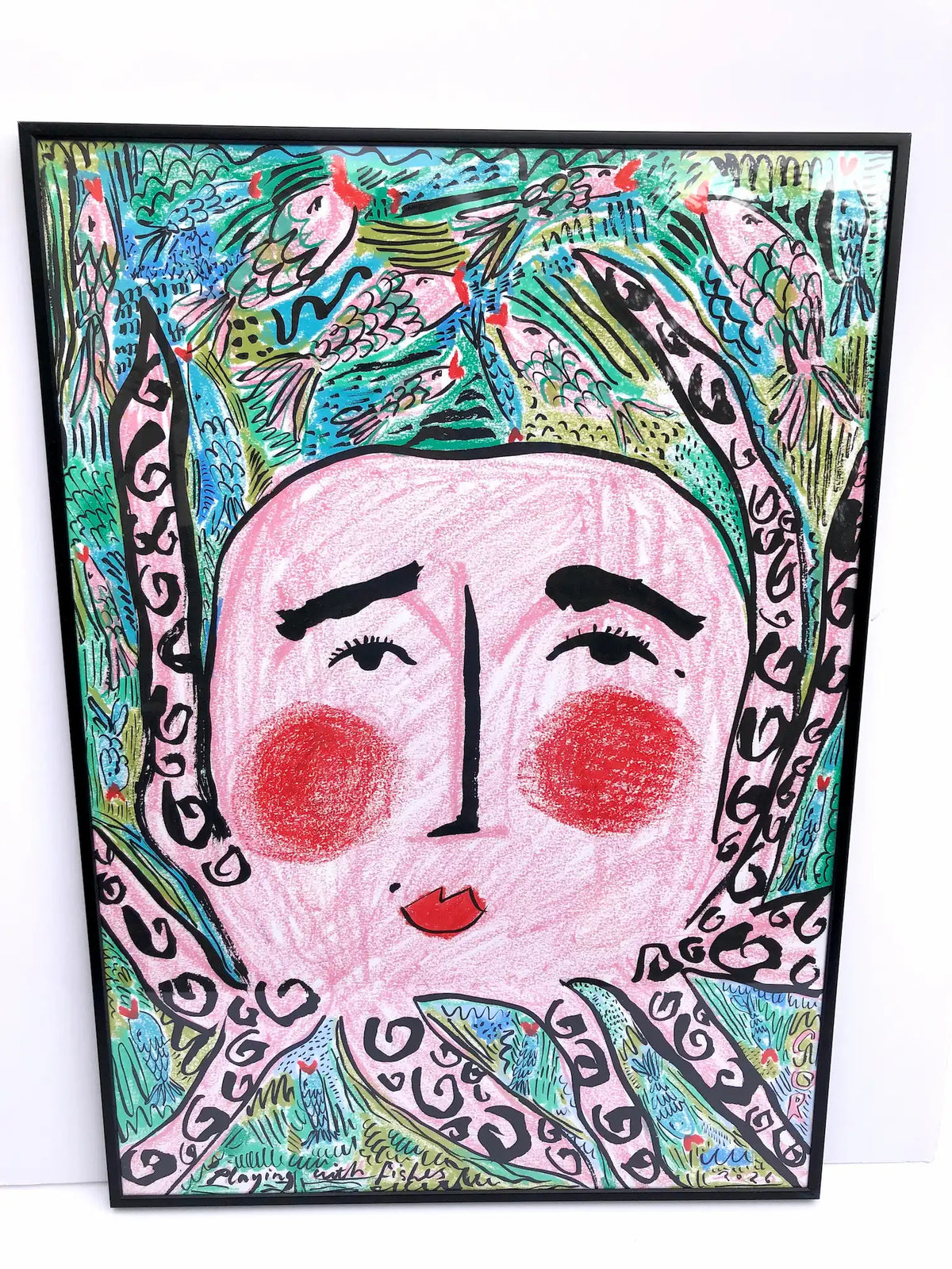 ‘Playing with fishes’ Pink Octopus Painting by Charlotte Ortegon Rees